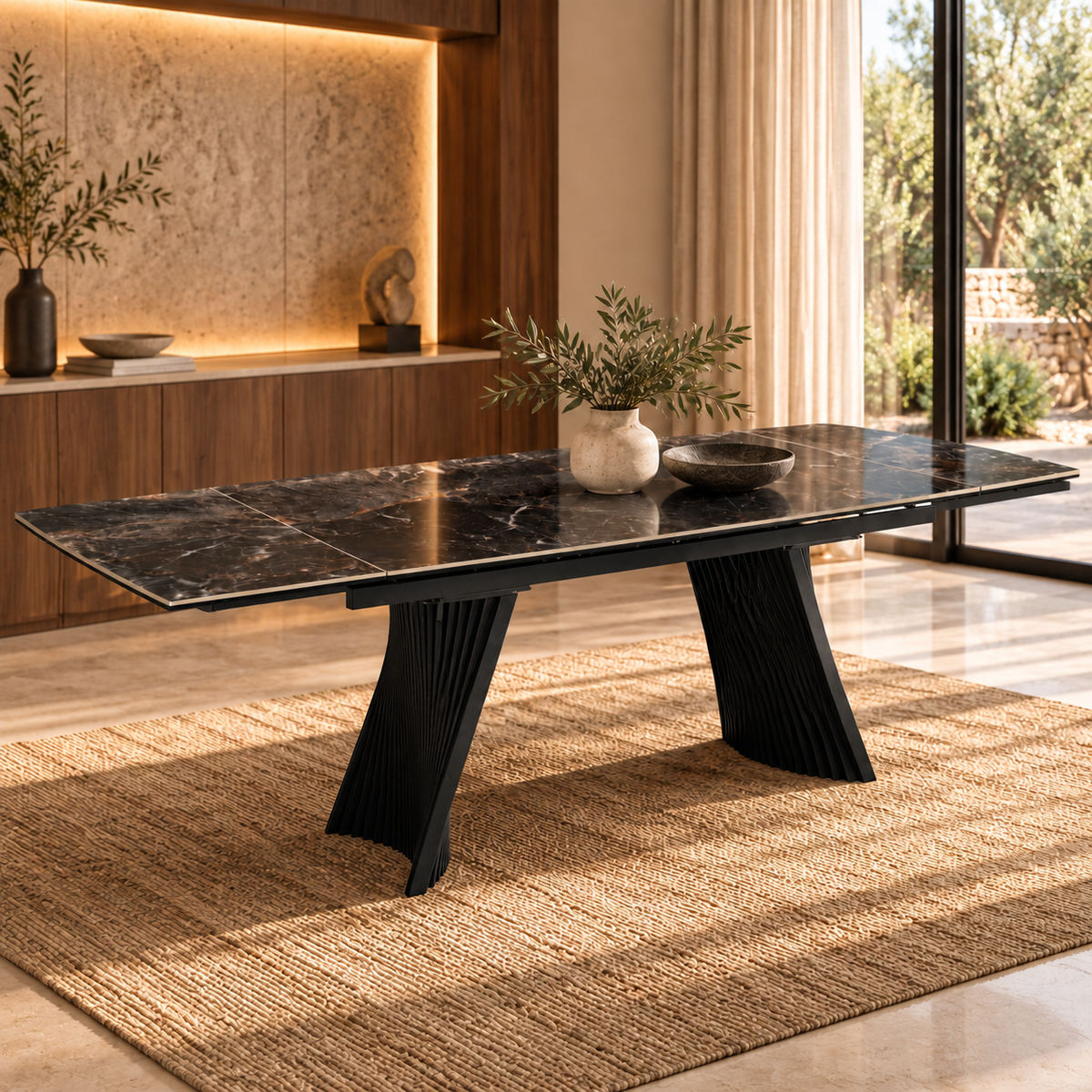 Table à manger extensible avec plateau en céramique, 200-300x100xH76CM - AURELIA