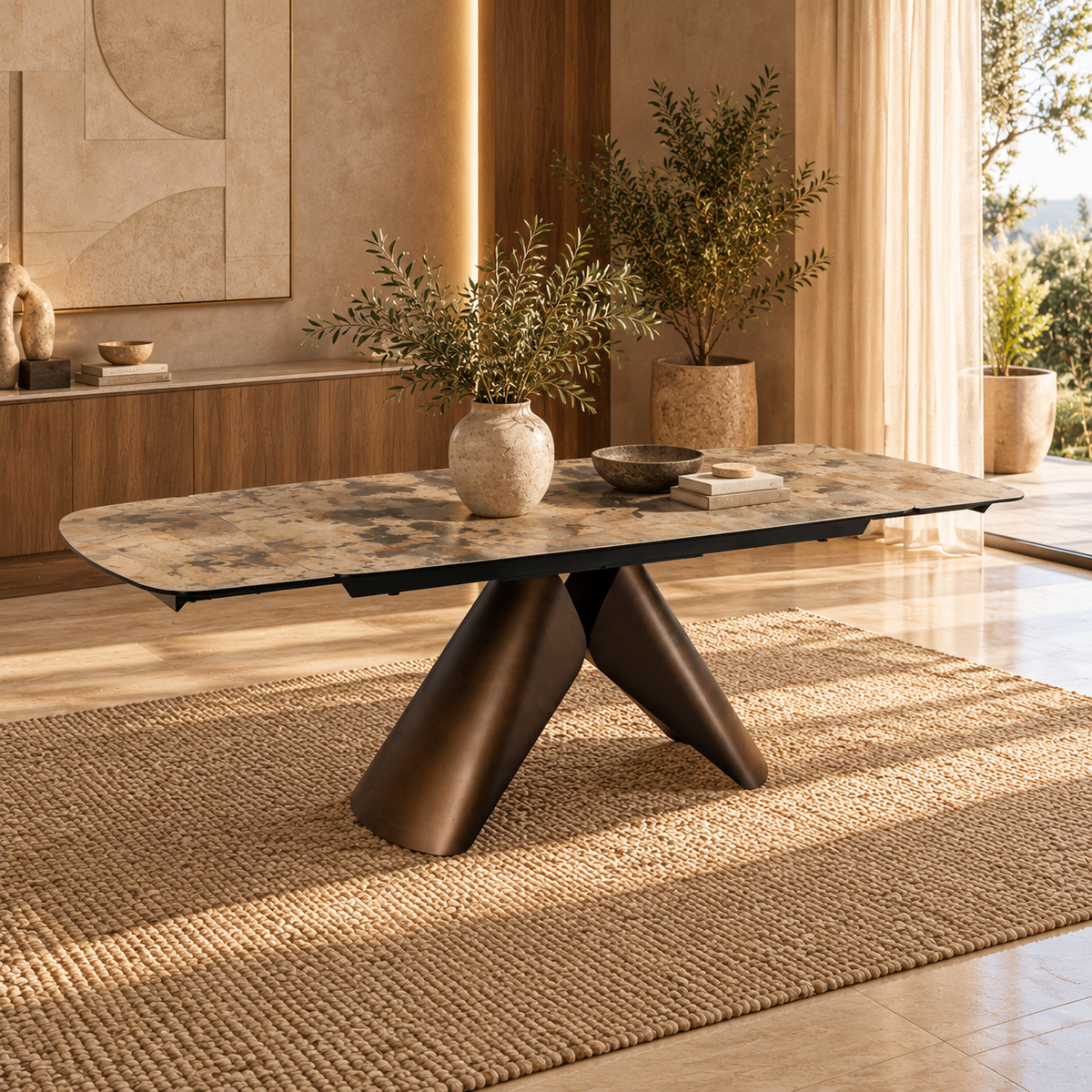 Table à manger extensible avec plateau en céramique, 180-260x100xH76CM - KIARA