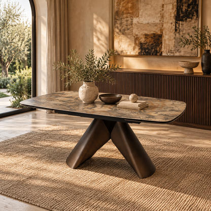Table à manger extensible avec plateau en céramique, 180-260x100xH76CM - KIARA