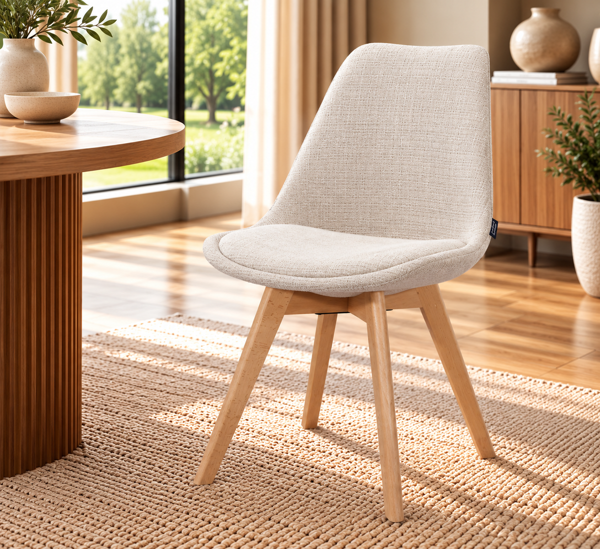Chaise en tissu pieds en bois massif, 58x49,5x82CM-Alba