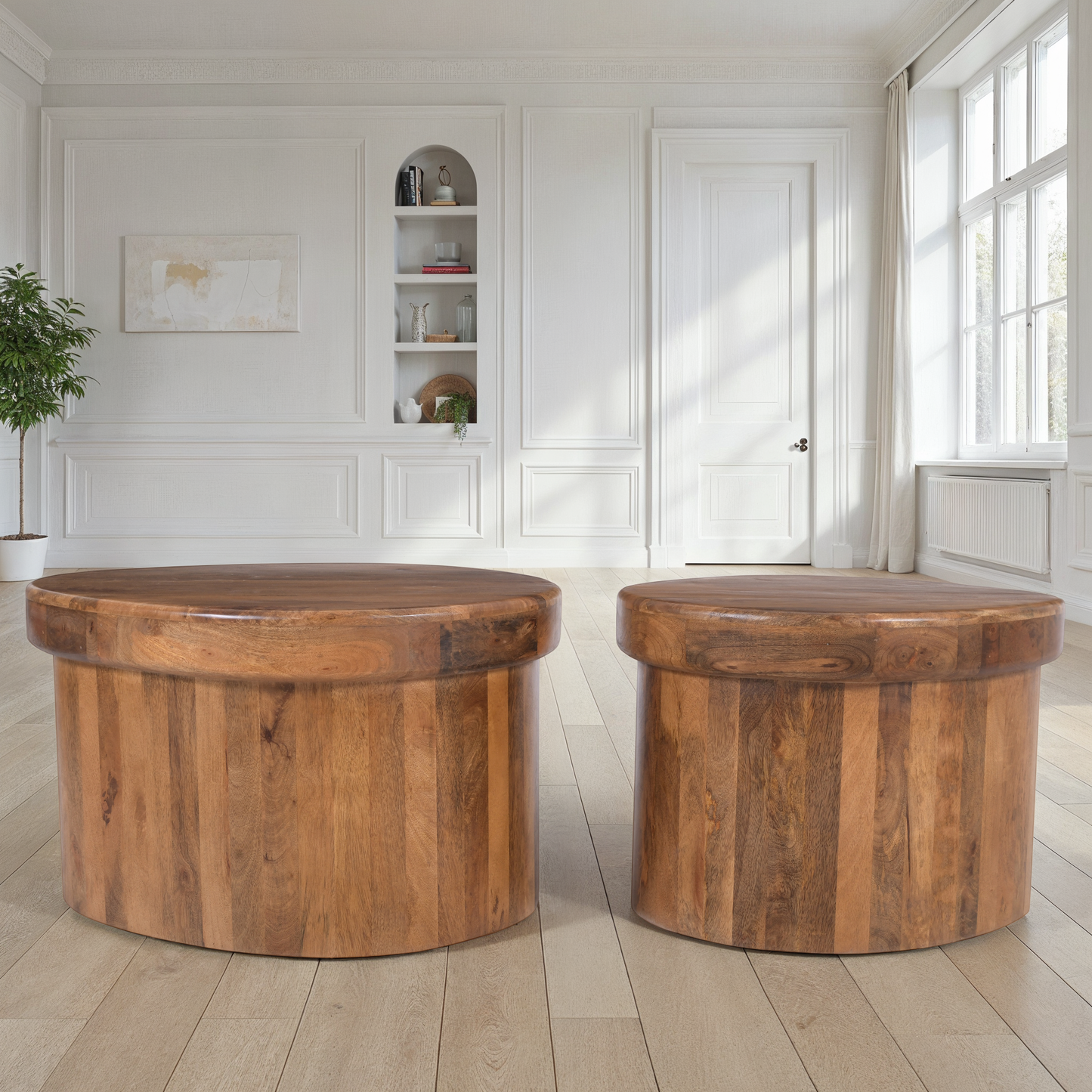 Set de 2 tables basses en bois, 66x60xH40CM et 55x50xH40CM - ARDEN