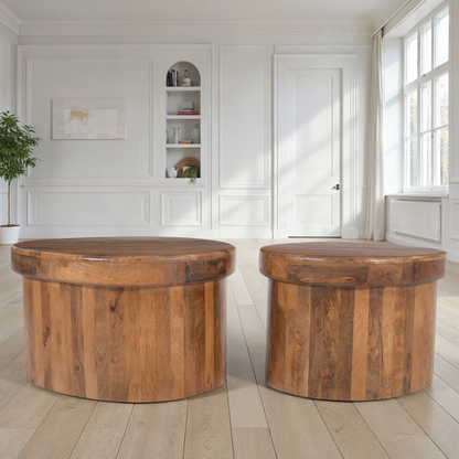 Set de 2 tables basses en bois, 66x60xH40CM et 55x50xH40CM - ARDEN