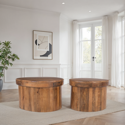 Set de 2 tables basses en bois, 66x60xH40CM et 55x50xH40CM - ARDEN