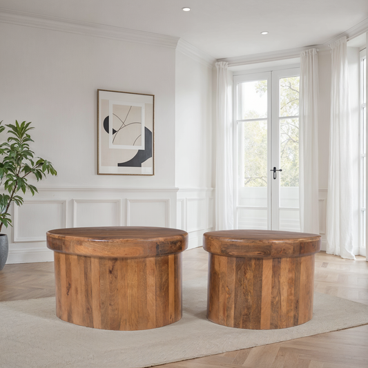 Set de 2 tables basses en bois, 66x60xH40CM et 55x50xH40CM - ARDEN