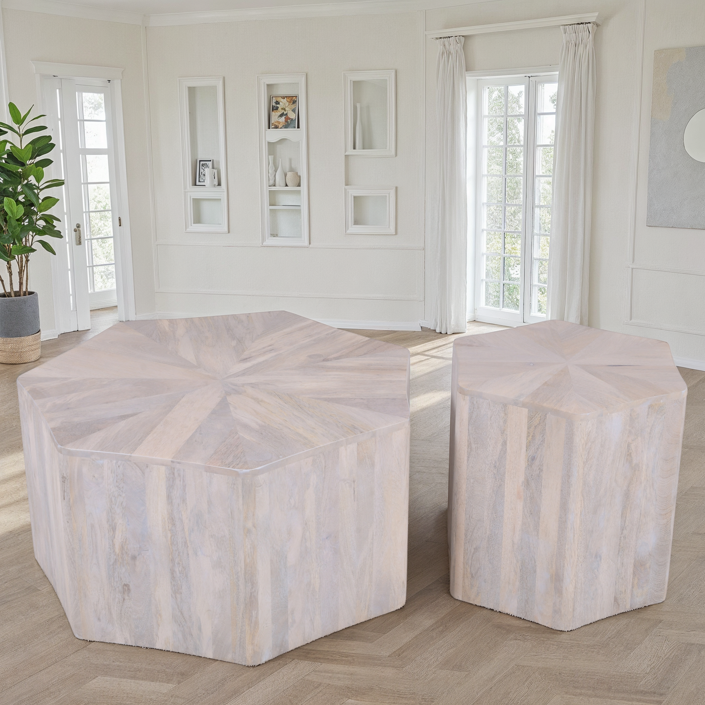 Set de 2 tables basses en bois, D77xH40CM et D48xH45CM - CAVALLI