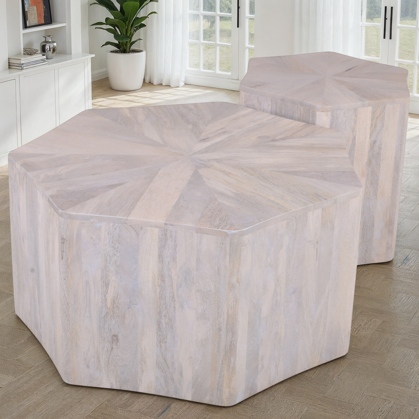 Set de 2 tables basses en bois, D77xH40CM et D48xH45CM - CAVALLI