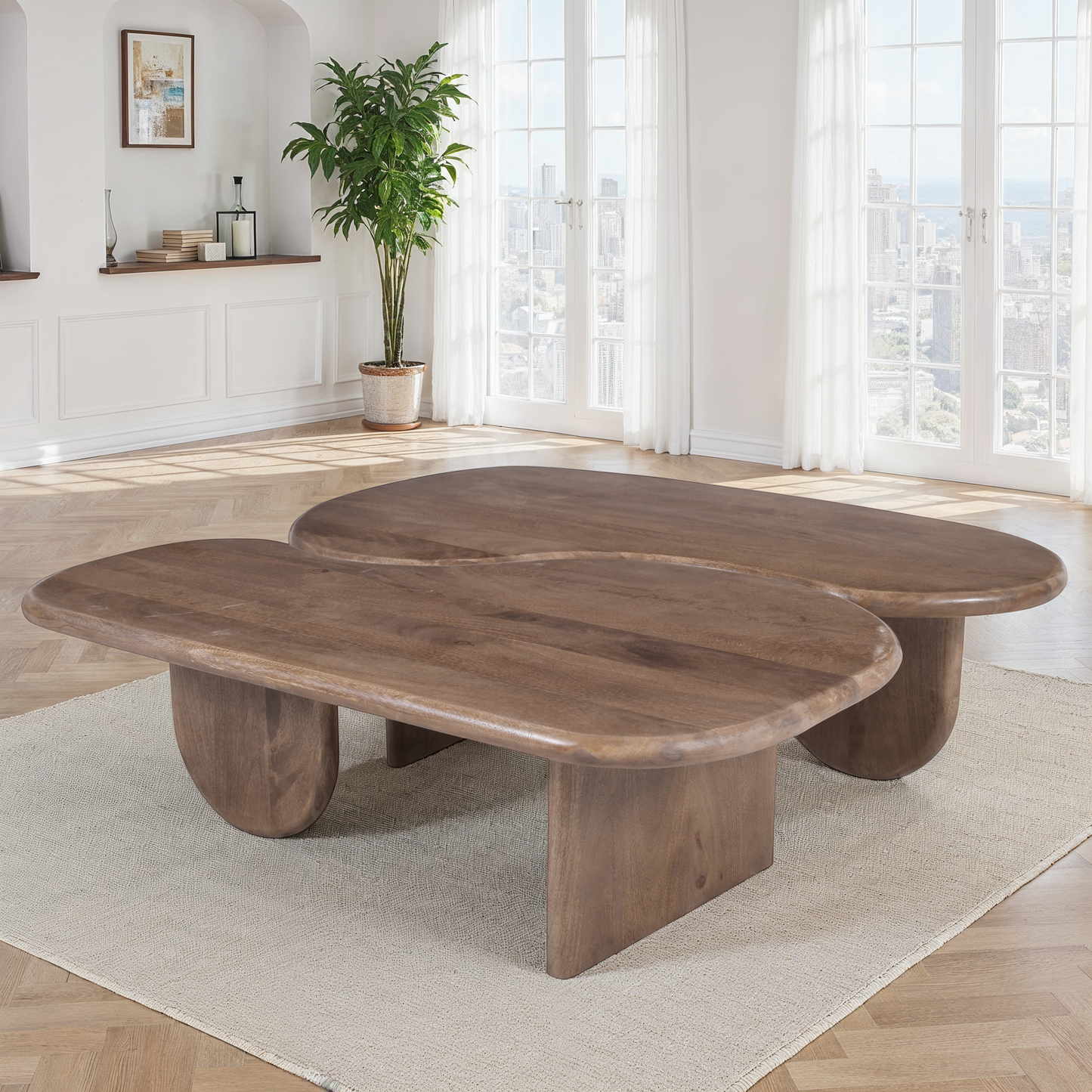 Set de 2 tables basses en bois, 112x70xH35CM et 112x70xH35CM - SOREN
