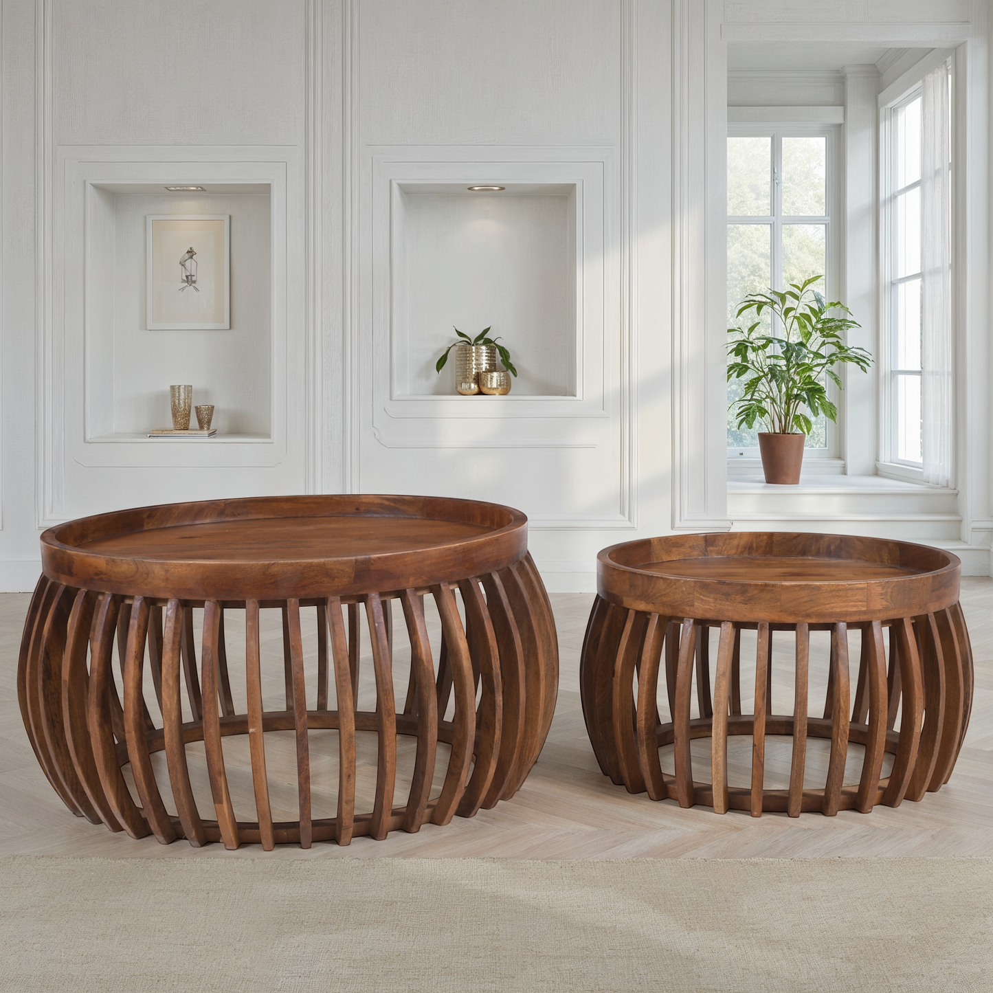 Set de 2 tables basses en bois, D82,55xH40CM et D61xH34,29CM - LAZIO