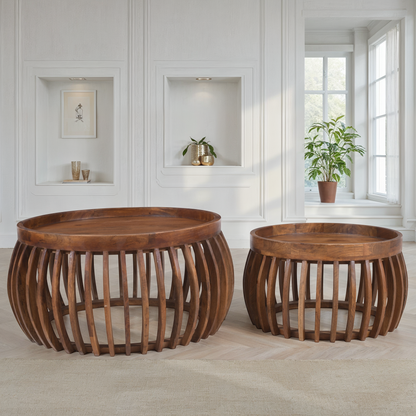 Set de 2 tables basses en bois, D82,55xH40CM et D61xH34,29CM - LAZIO