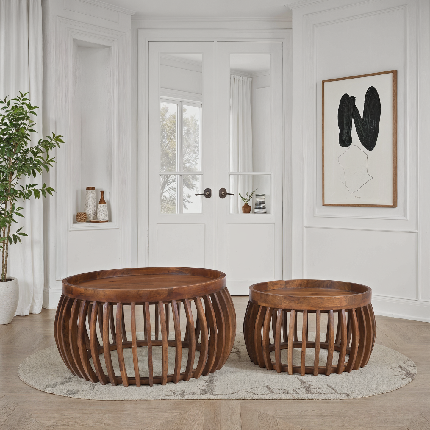Set de 2 tables basses en bois, D82,55xH40CM et D61xH34,29CM - LAZIO