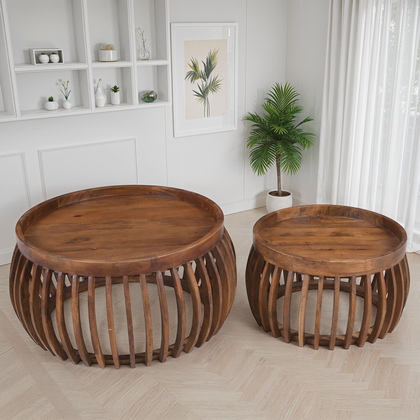 Set de 2 tables basses en bois, D82,55xH40CM et D61xH34,29CM - LAZIO