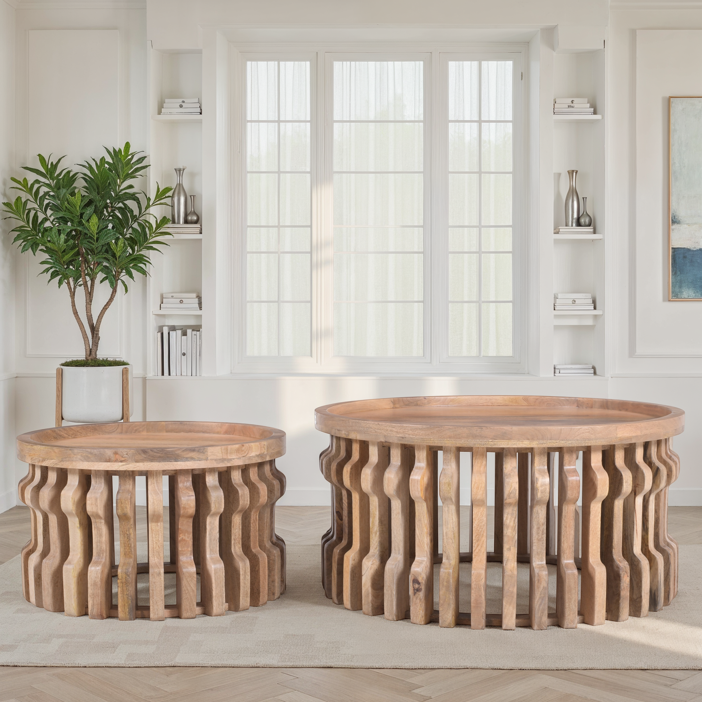 Set de 2 tables basses en bois, D82xH41CM et D60xH35,5CM - AERO