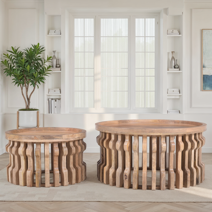 Set de 2 tables basses en bois, D82xH41CM et D60xH35,5CM - AERO