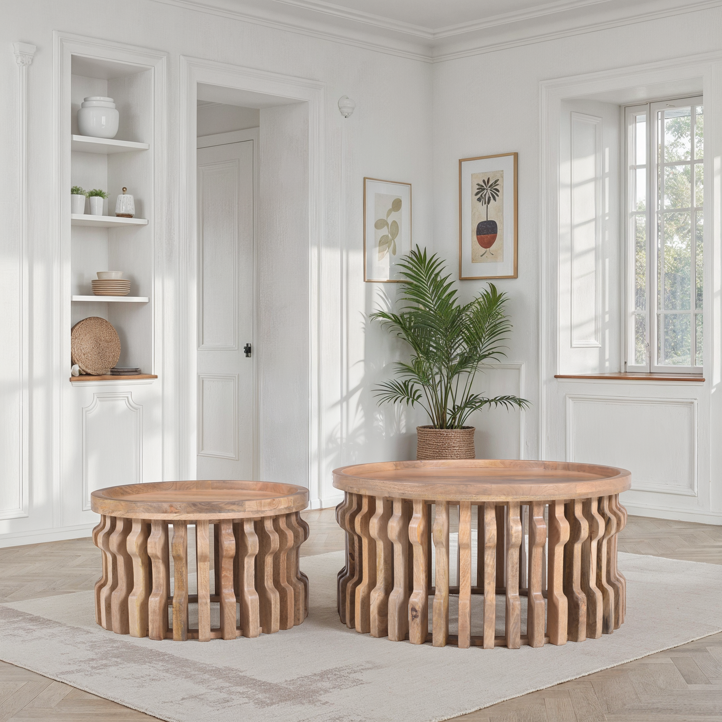 Set de 2 tables basses en bois, D82xH41CM et D60xH35,5CM - AERO