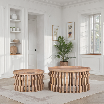 Set de 2 tables basses en bois, D82xH41CM et D60xH35,5CM - AERO