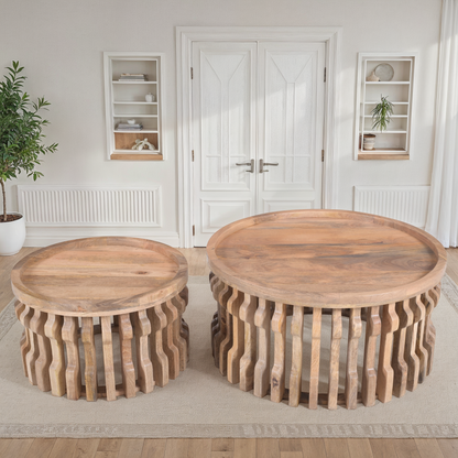 Set de 2 tables basses en bois, D82xH41CM et D60xH35,5CM - AERO