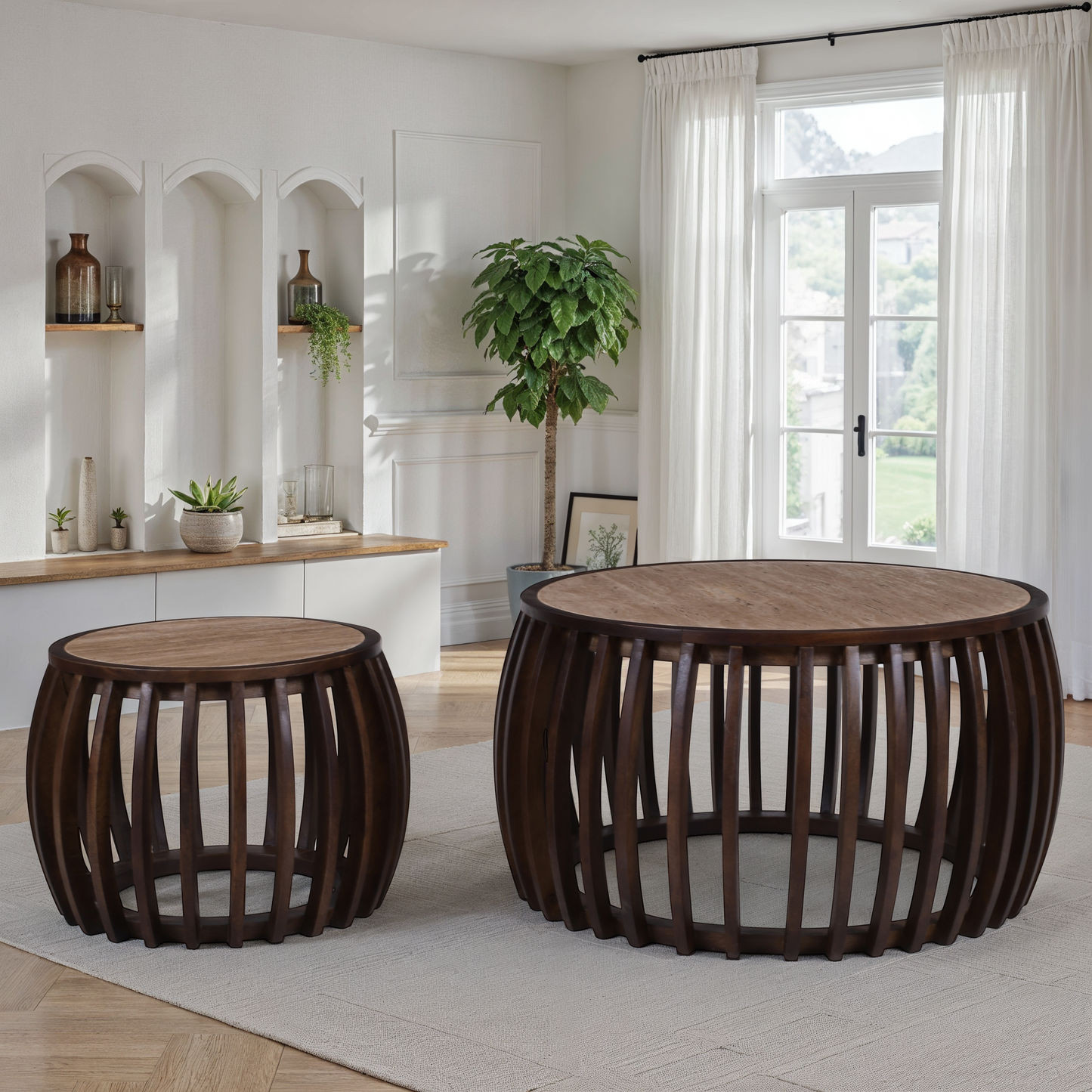 Set de 2 tables basses avec plateau en céramique, D74xH40CM et D48xH35CM - AVELINE