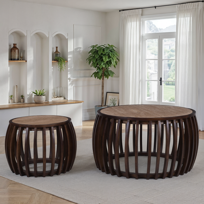 Set de 2 tables basses avec plateau en céramique, D74xH40CM et D48xH35CM - AVELINE