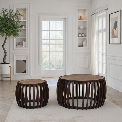 Set de 2 tables basses avec plateau en céramique, D74xH40CM et D48xH35CM - AVELINE