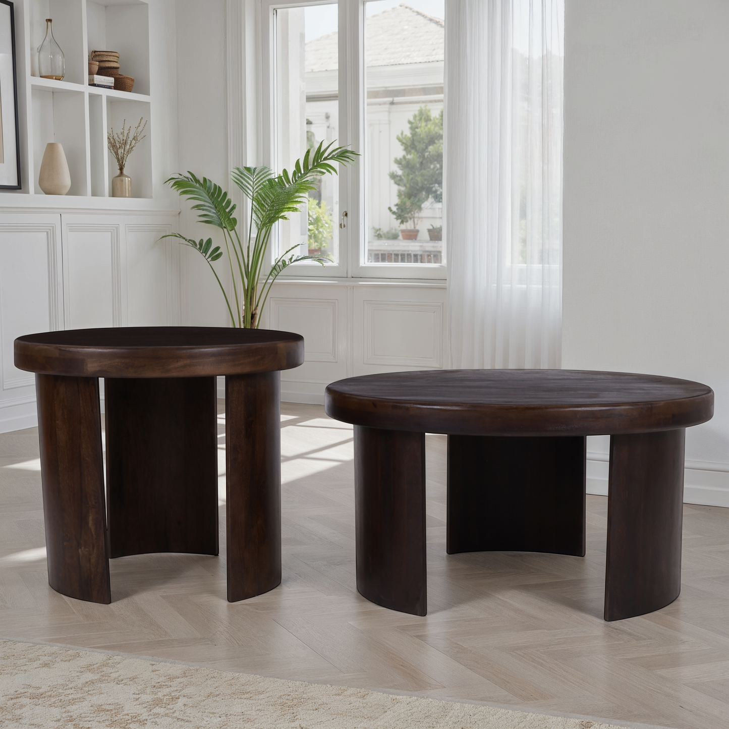 Set de 2 tables basses en bois de manguier, D80xH41CM et D60xH51CM - BELLAGIO
