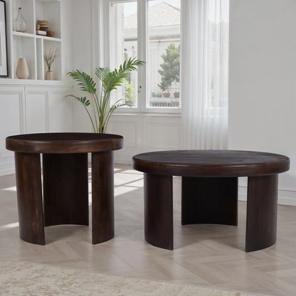 Set de 2 tables basses en bois de manguier, D80xH41CM et D60xH51CM - BELLAGIO