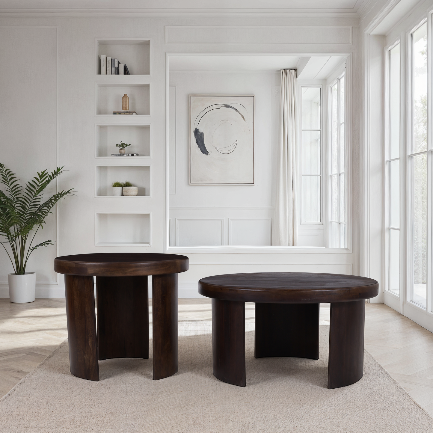 Set de 2 tables basses en bois de manguier, D80xH41CM et D60xH51CM - BELLAGIO