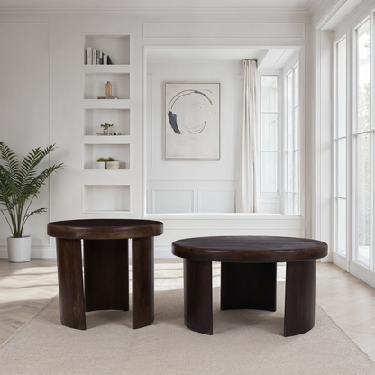 Set de 2 tables basses en bois de manguier, D80xH41CM et D60xH51CM - BELLAGIO