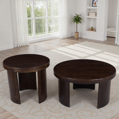 Set de 2 tables basses en bois de manguier, D80xH41CM et D60xH51CM - BELLAGIO