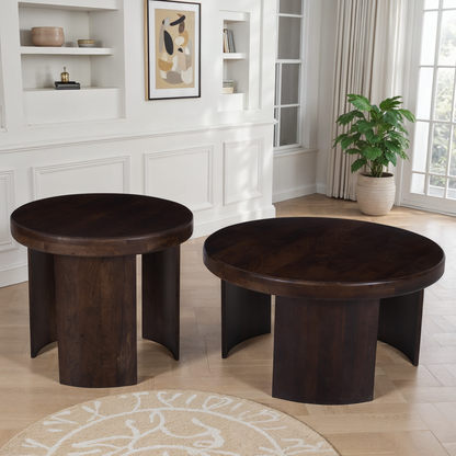 Set de 2 tables basses en bois de manguier, D80xH41CM et D60xH51CM - BELLAGIO