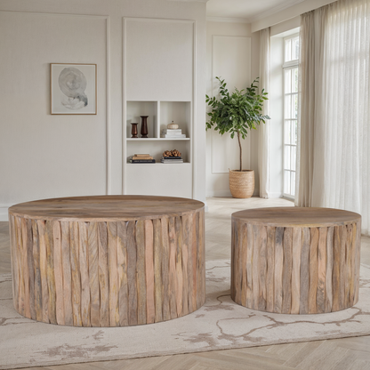 Set de 2 tables basses en bois, D90xH45,5CM et D65xH40CM - AALTO