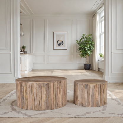Set de 2 tables basses en bois, D90xH45,5CM et D65xH40CM - AALTO