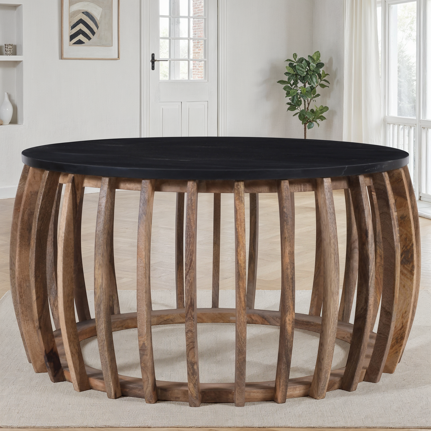 Table basse en bois plateau marbre, D80xH40,6CM - EVO
