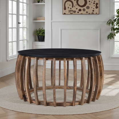 Table basse en bois plateau marbre, D80xH40,6CM - EVO
