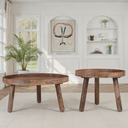 Set de 2 tables basses en bois de manguier, D80xH40CM et D60xH47CM - TOVA