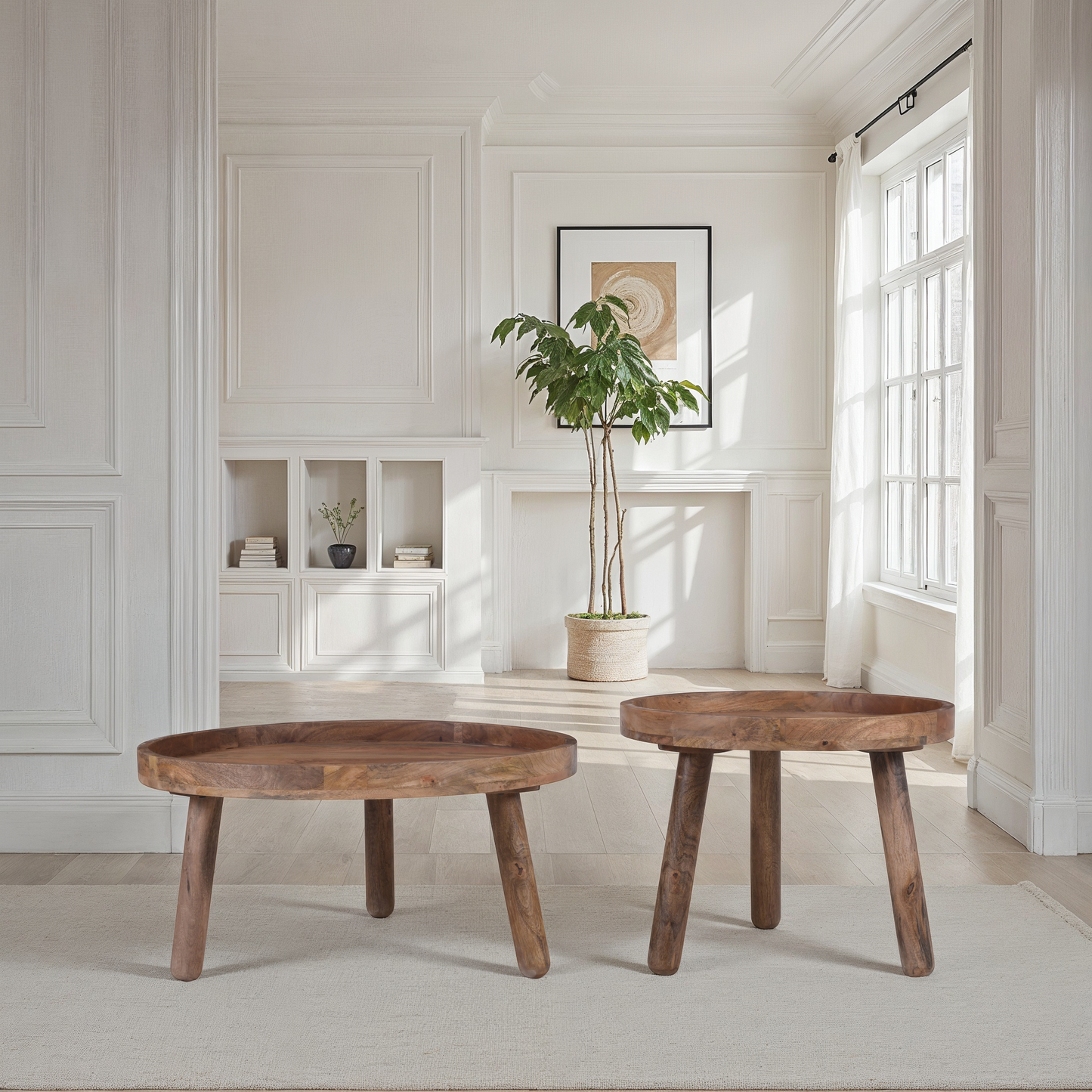 Set de 2 tables basses en bois de manguier, D80xH40CM et D60xH47CM - TOVA