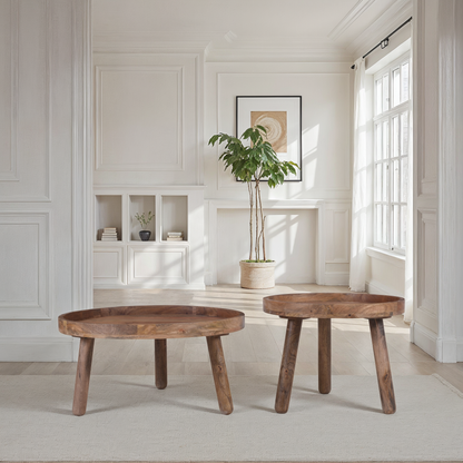 Set de 2 tables basses en bois de manguier, D80xH40CM et D60xH47CM - TOVA