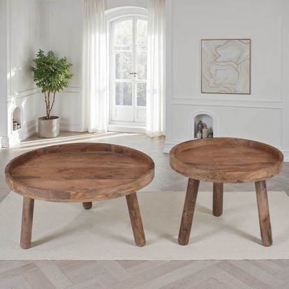 Set de 2 tables basses en bois de manguier, D80xH40CM et D60xH47CM - TOVA