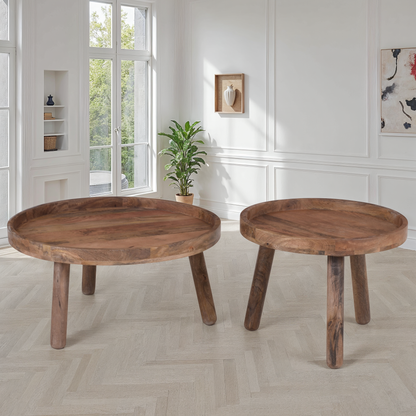 Set de 2 tables basses en bois de manguier, D80xH40CM et D60xH47CM - TOVA