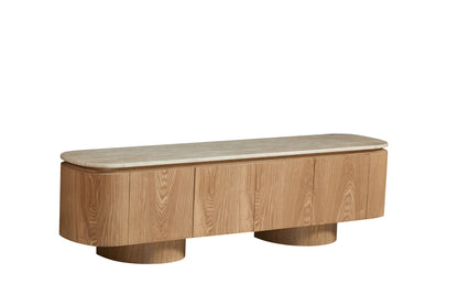 Meuble TV en particules de bois plateau céramique, 180x40xH50CM - JAPANDI