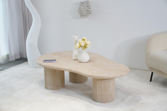 Table basse en travertin, 130x80xH35CM - KAIA