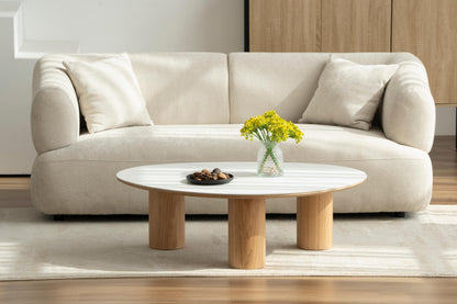 Table basse en bois avec plateau céramique, 110x80xH35CM - CARRARA