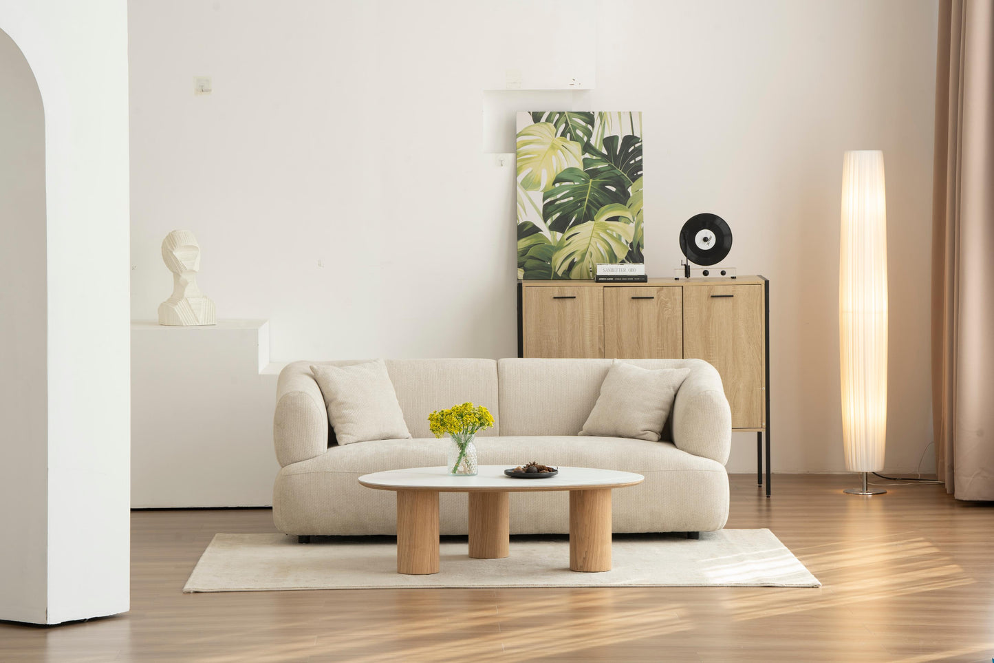 Table basse en bois avec plateau céramique, 110x80xH35CM - CARRARA