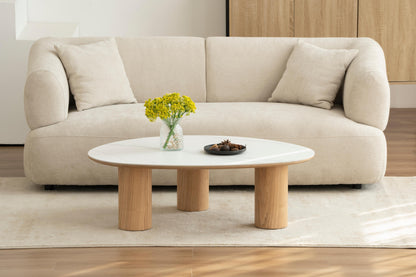 Table basse en bois avec plateau céramique, 110x80xH35CM - CARRARA