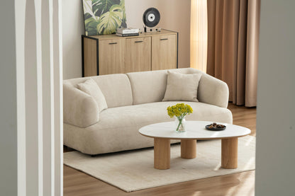 Table basse en bois avec plateau céramique, 110x80xH35CM - CARRARA