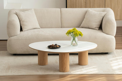 Table basse en bois avec plateau céramique, 110x80xH35CM - CARRARA