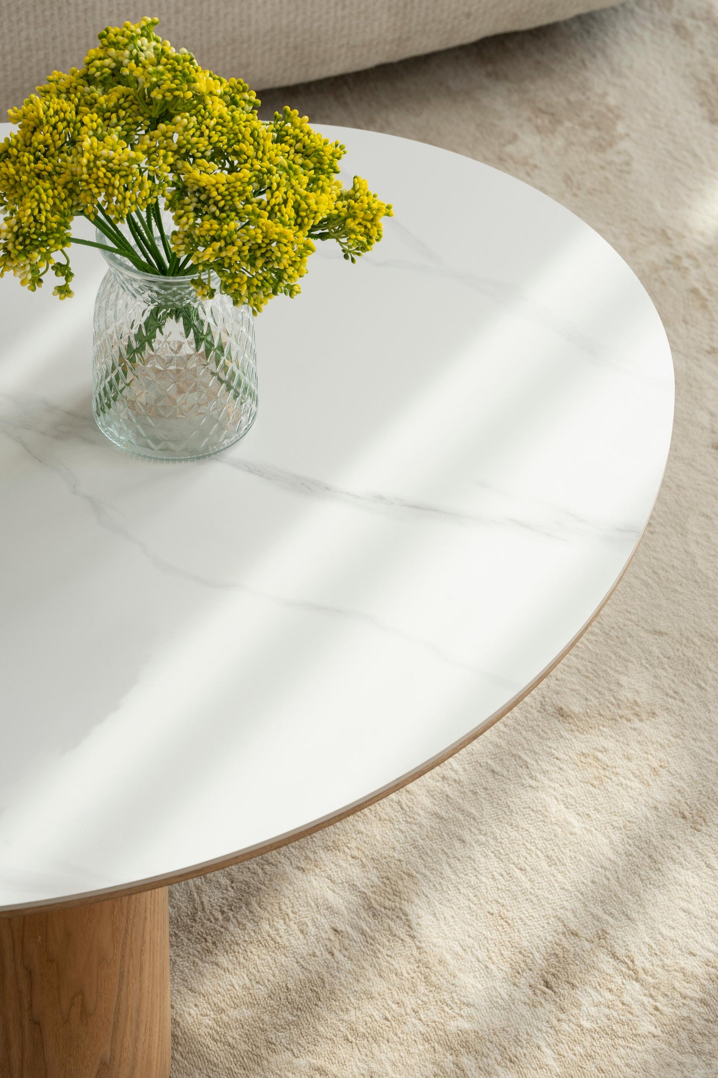 Table basse en bois avec plateau céramique, 110x80xH35CM - CARRARA