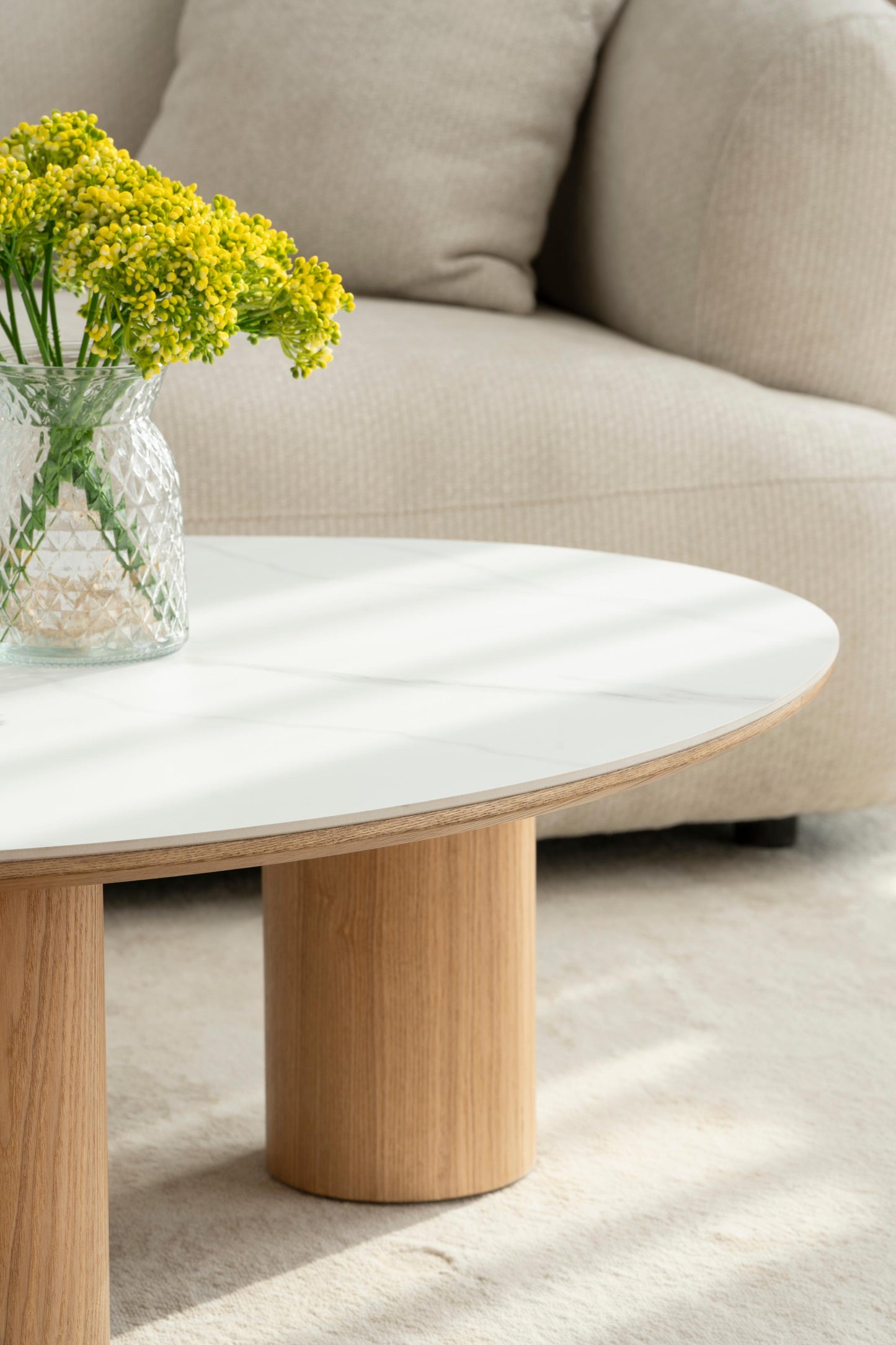Table basse en bois avec plateau céramique, 110x80xH35CM - CARRARA
