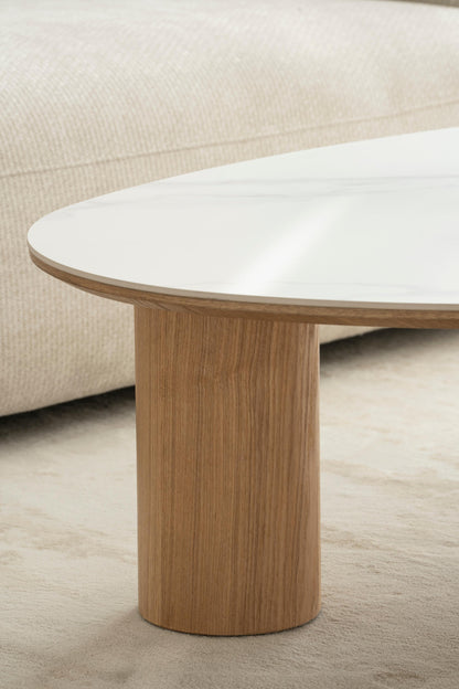 Table basse en bois avec plateau céramique, 110x80xH35CM - CARRARA