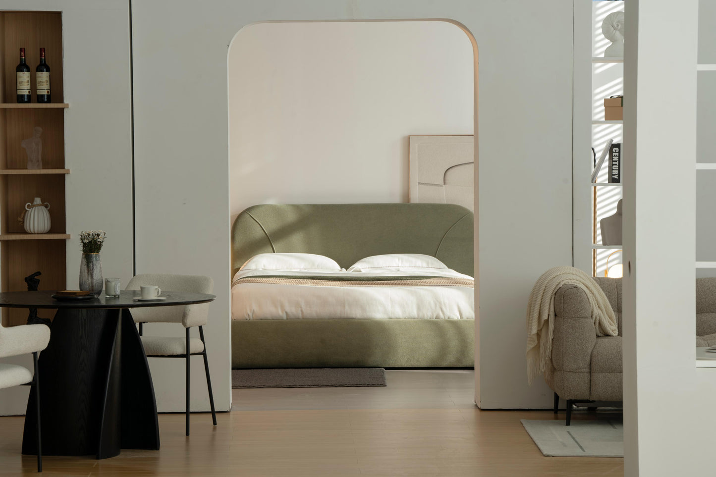 Lit en tissu vert avec sommier Softy