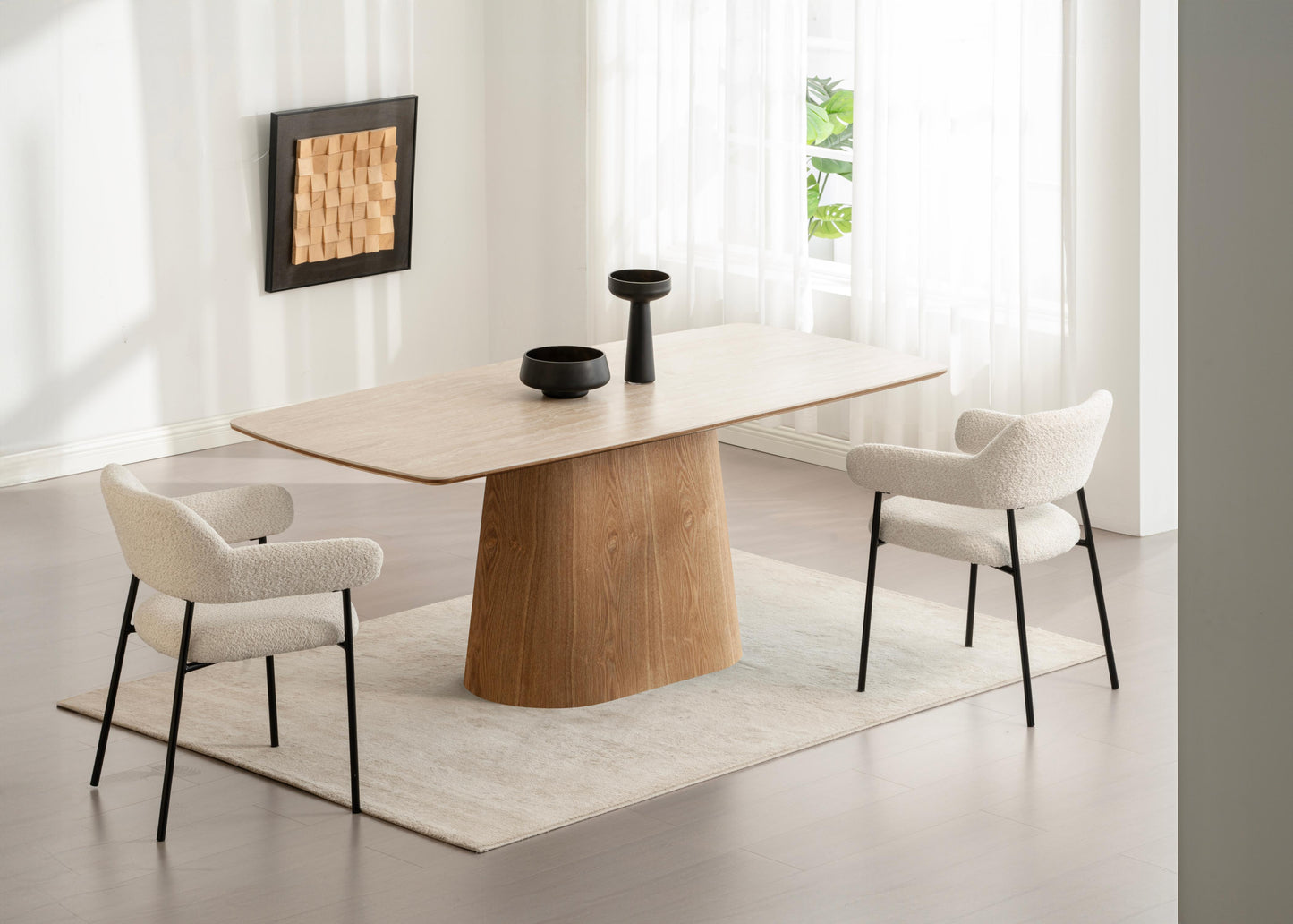 Table à manger en bois avec plateau céramique, H76CM - EDDA